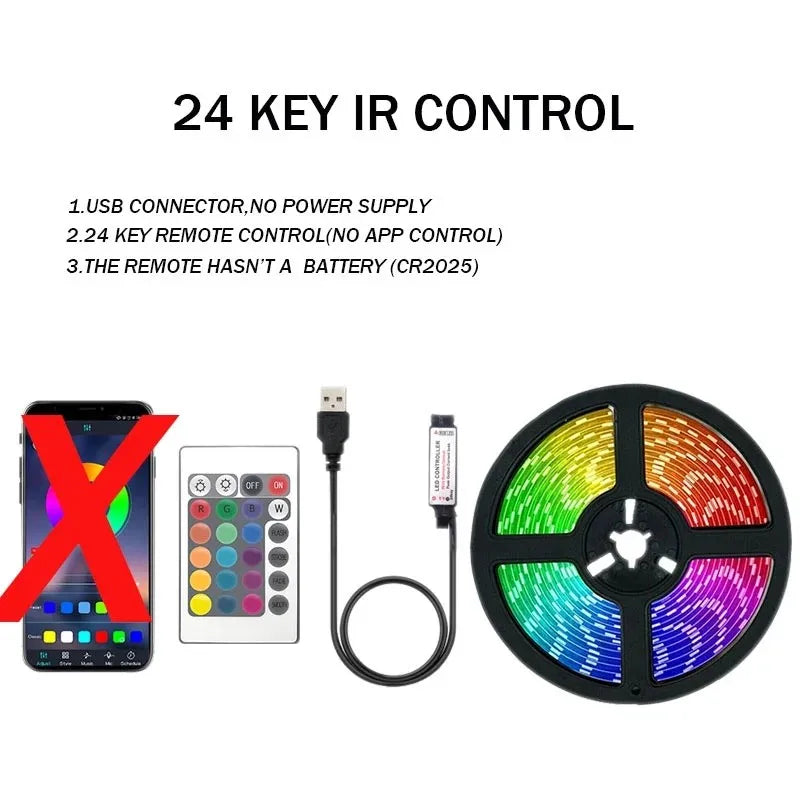 5050 RGB USB LED Strip 5V Bluetooth WiFi Control 16 Million Colors App Voice Remote for Room TV Backlight Decoration