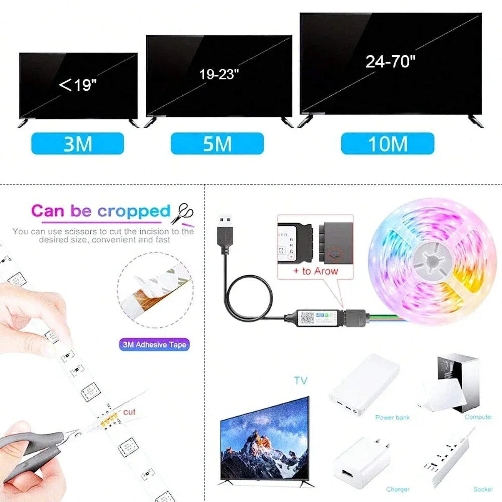 5050 RGB USB LED Strip 5V Bluetooth WiFi Control 16 Million Colors App Voice Remote for Room TV Backlight Decoration