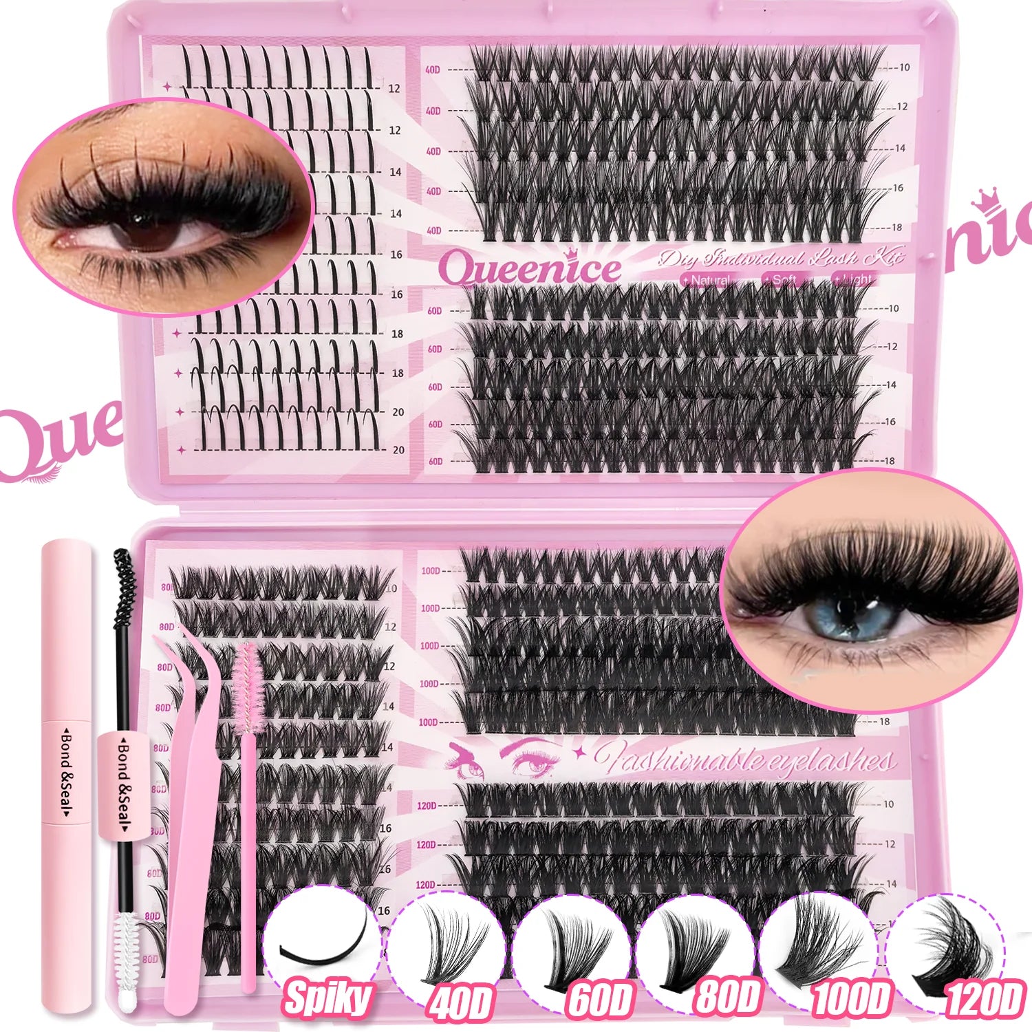 DIY Lash Extension Kit Clusters Individual Eyelashes Kit 9-16mm with Bond and Seal Wispy Natural Mange Lashes