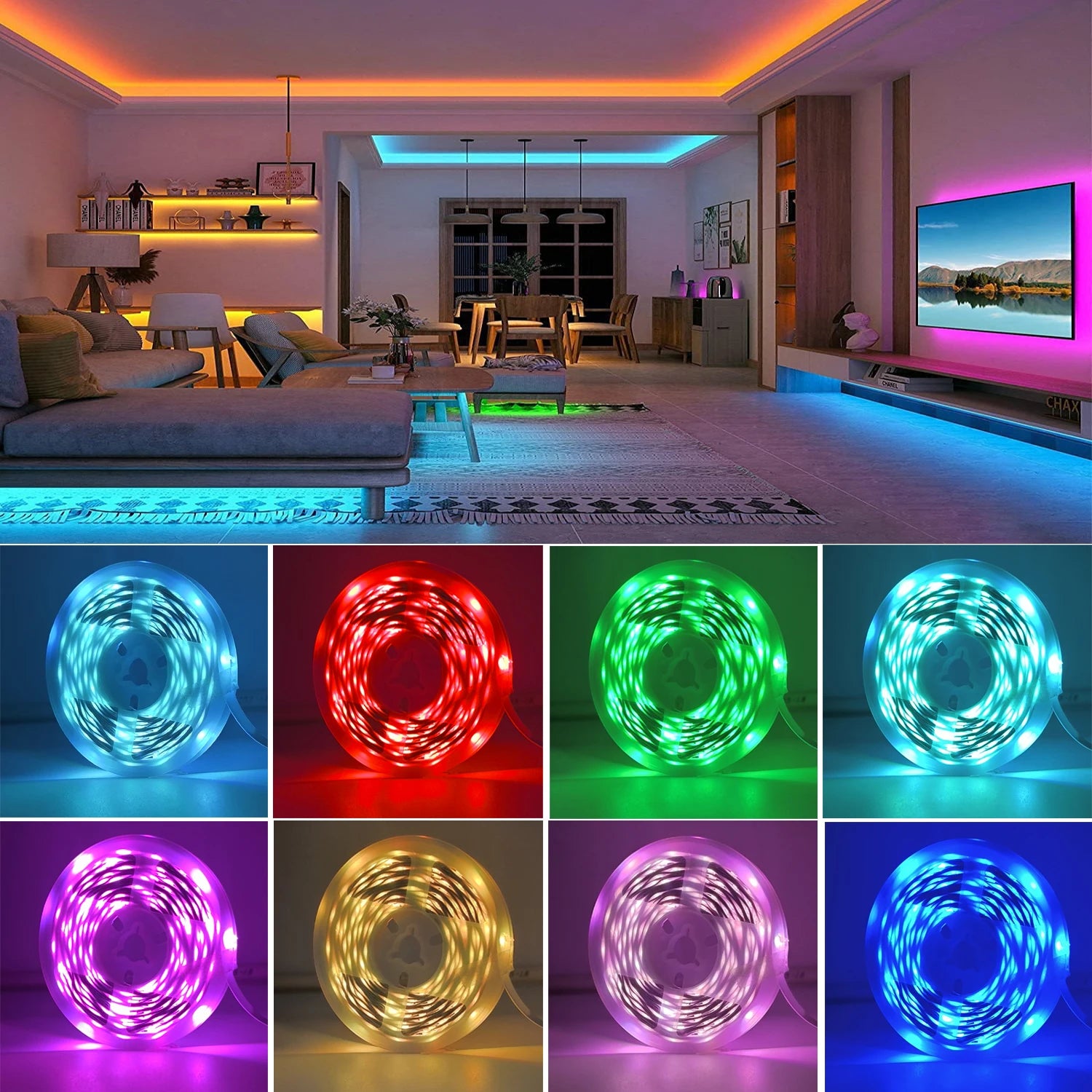 RGB Led Strip Lights 5m 10m 20m 30m luz LED para habitación con control por aplicación cinta flexible para decoración...
