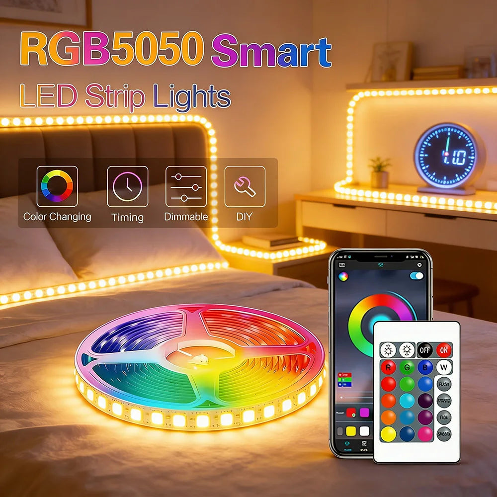5050 RGB USB LED Strip 5V Bluetooth WiFi Control 16 Million Colors App Voice Remote for Room TV Backlight Decoration